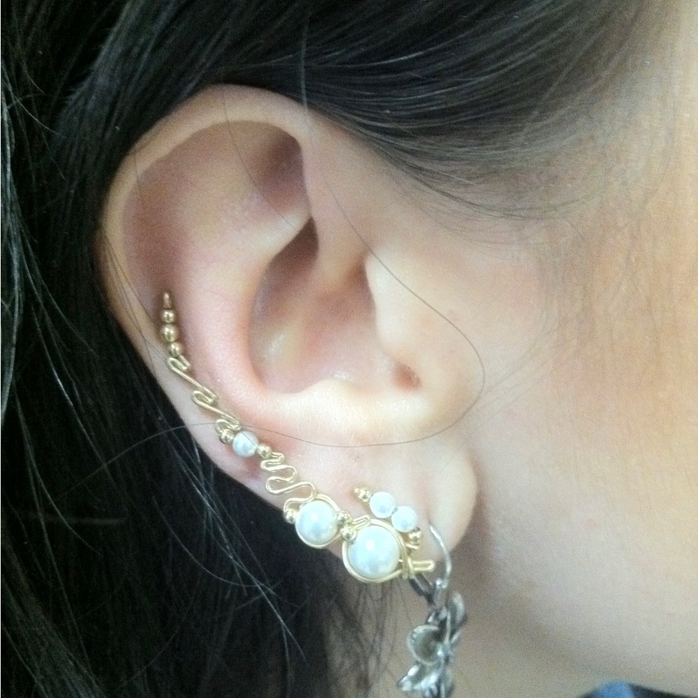 The Merlys Collection gold and pearl ear climber crawler